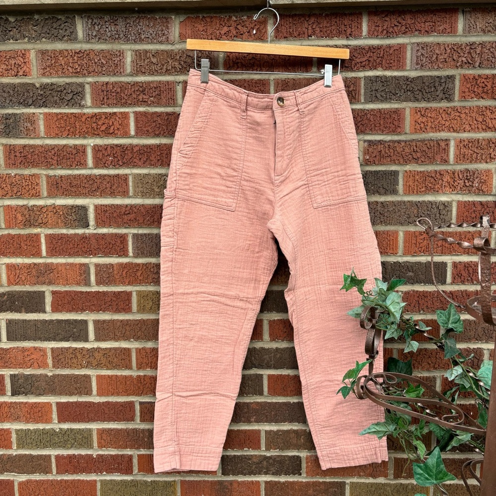 Old Navy Dusty Pink Linen Cotton Cargo High Rise Straight Leg Pants
